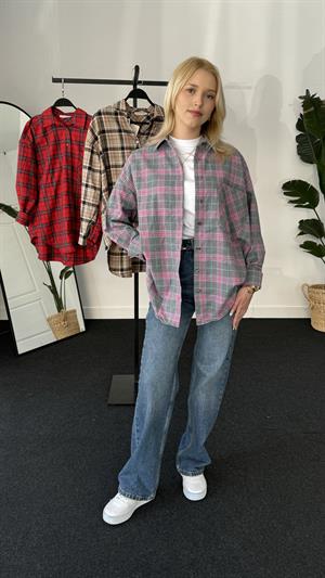 Retro Ekoseli Oduncu Gömleği Pembe