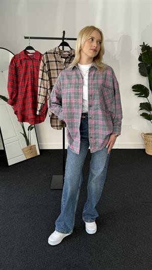 Retro Ekoseli Oduncu Gömleği Pembe