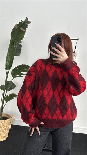 Sakallı Kumaş Balaklava Kazak Kırmızı