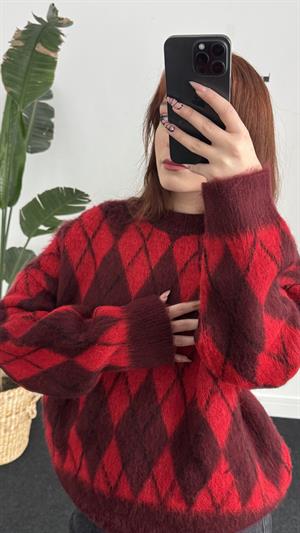 Sakallı Kumaş Balaklava Kazak Kırmızı