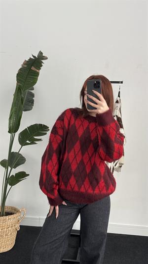 Sakallı Kumaş Balaklava Kazak Kırmızı