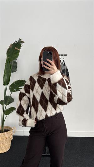 Sakallı Kumaş Balaklava Kazak Krem/Kahve