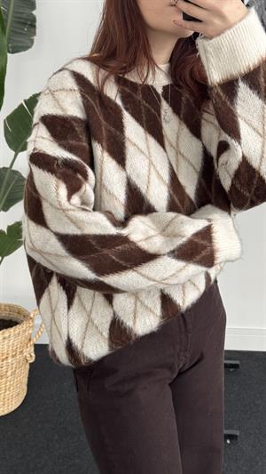 Sakallı Kumaş Balaklava Kazak Krem/Kahve