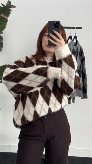 Sakallı Kumaş Balaklava Kazak Krem/Kahve