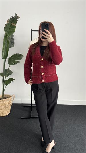 Sakallı Kumaş Gold Detay Hırka Bordo