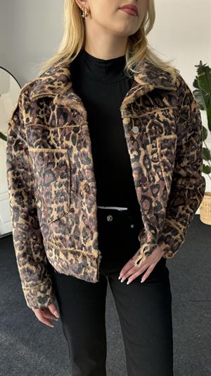 Sakallı Kumaş Premium Kalite Cepli Leopar Ceket 
