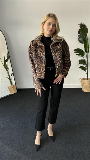 Sakallı Kumaş Premium Kalite Cepli Leopar Ceket 