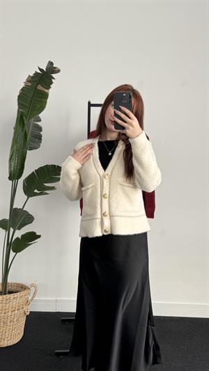 Sakallı KumaşGold Detay Hırka Beyaz