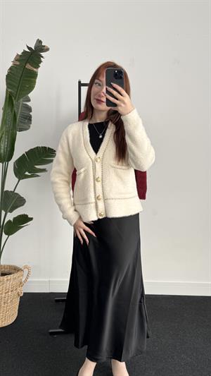 Sakallı KumaşGold Detay Hırka Beyaz