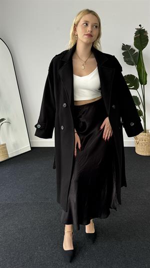 Saten Midi Etek Siyah 