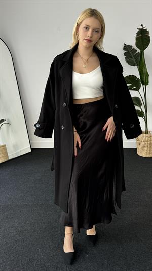 Saten Midi Etek Siyah 