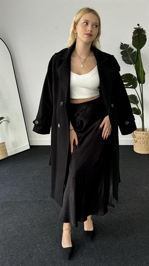 Saten Midi Etek Siyah 