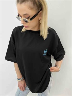 Sırtı Baskılı Adidas Tshirt İki İplik  - Siyah