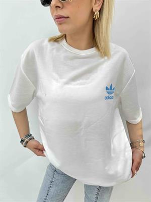 Sırtı Baskılı Adidas Tshirt İki İplik  - Beyaz