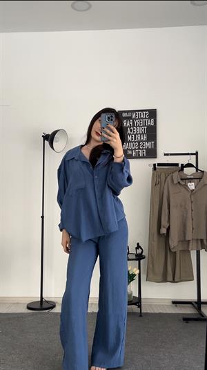 Tek Cepli Rahat Kumaş Gömlek Lacivert