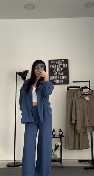 Tek Cepli Rahat Kumaş Gömlek Lacivert