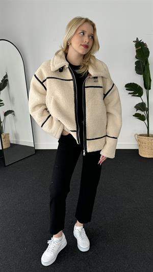 Ters Detay Lamine Biker Ceket 