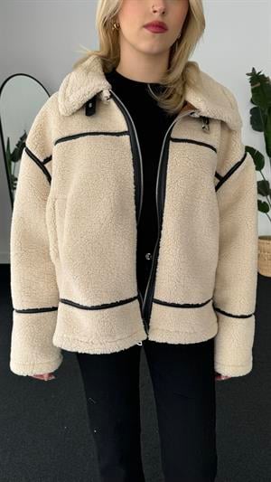 Ters Detay Lamine Biker Ceket 