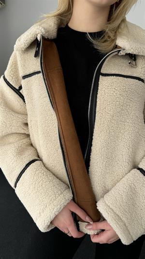 Ters Detay Lamine Biker Ceket 