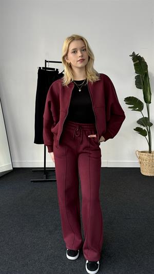 Ters Dikiş Detaylı Üç İplik Şardonlu Eşofman Takımı Bordo 