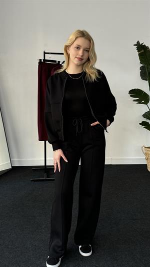 Ters Dikiş Detaylı Üç İplik Şardonlu Eşofman Takımı Siyah