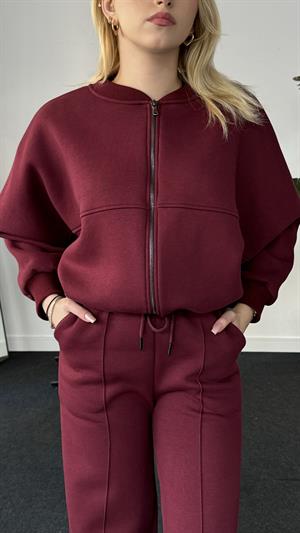 Ters Dikiş Detaylı Üç İplik Şardonlu Eşofman Takımı Bordo 