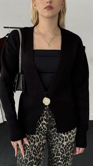 Ters Dikişli Tek Düğmeli Hırka Siyah 