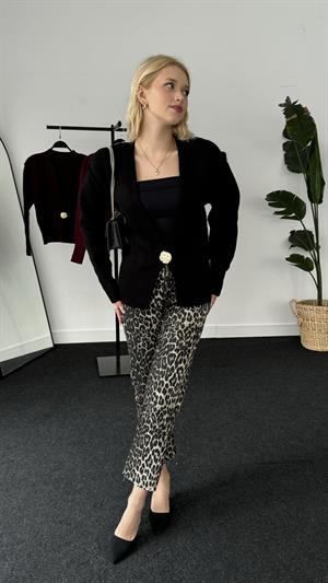 Ters Dikişli Tek Düğmeli Hırka Siyah 