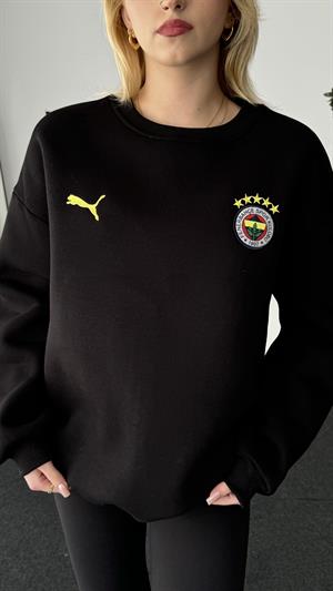 Üç Büyükler Armalı Nakışlı Üç İplik Şardonlu Sweat Fenerbahçe Siyah
