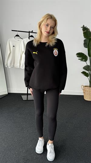 Üç Büyükler Armalı Nakışlı Üç İplik Şardonlu Sweat Galatasaray Siyah