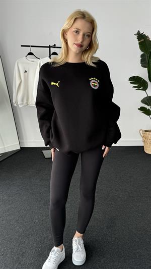 Üç Büyükler Armalı Nakışlı Üç İplik Şardonlu Sweat Fenerbahçe Siyah