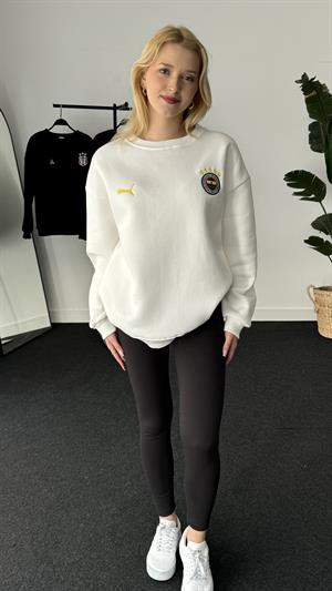 Üç Büyükler Armalı Nakışlı Üç İplik Şardonlu Sweat Fenerbahçe Beyaz