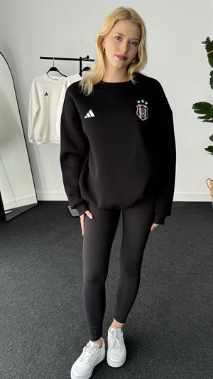 Üç Büyükler Armalı Nakışlı Üç İplik Şardonlu Sweat Beşiktaş Siyah