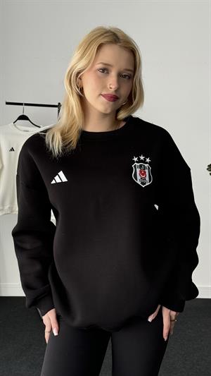 Üç Büyükler Armalı Nakışlı Üç İplik Şardonlu Sweat Beşiktaş Siyah