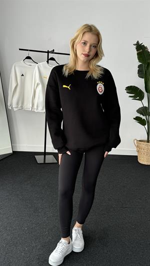 Üç Büyükler Armalı Nakışlı Üç İplik Şardonlu Sweat Galatasaray Siyah