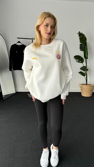 Üç Büyükler Armalı Nakışlı Üç İplik Şardonlu Sweat Galatasaray Beyaz 