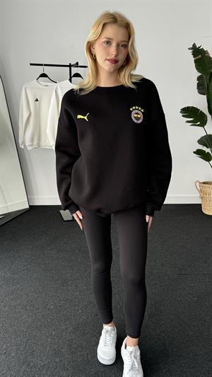 Üç Büyükler Armalı Nakışlı Üç İplik Şardonlu Sweat Fenerbahçe Siyah