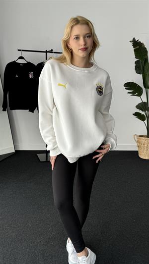 Üç Büyükler Armalı Nakışlı Üç İplik Şardonlu Sweat Fenerbahçe Beyaz