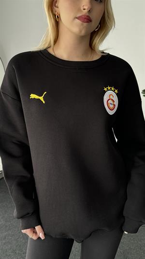 Üç Büyükler Armalı Nakışlı Üç İplik Şardonlu Sweat Galatasaray Siyah