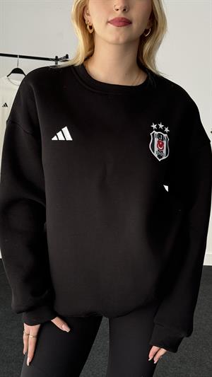 Üç Büyükler Armalı Nakışlı Üç İplik Şardonlu Sweat Beşiktaş Siyah