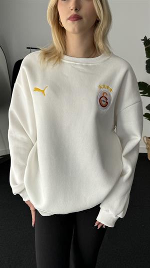 Üç Büyükler Armalı Nakışlı Üç İplik Şardonlu Sweat Galatasaray Beyaz 