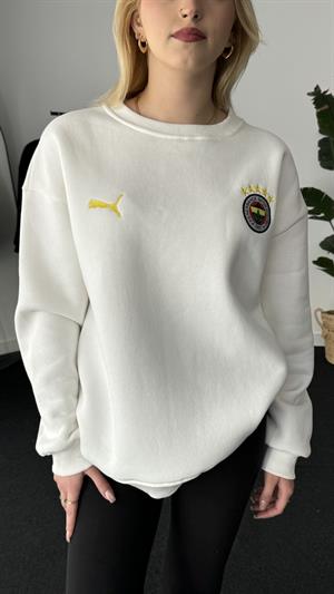 Üç Büyükler Armalı Nakışlı Üç İplik Şardonlu Sweat Fenerbahçe Beyaz