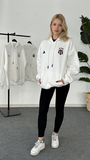 Üç İplik Şardonlu Armalı Sweat Beşiktaş Beyaz