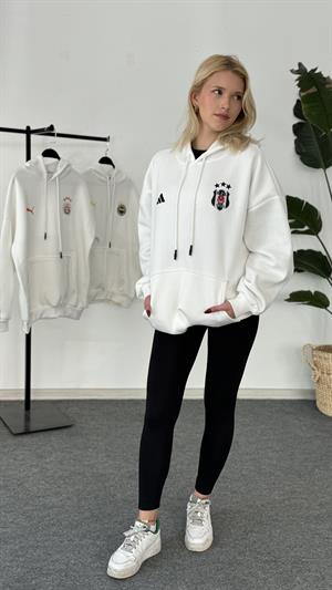 Üç İplik Şardonlu Armalı Sweat Beşiktaş Beyaz