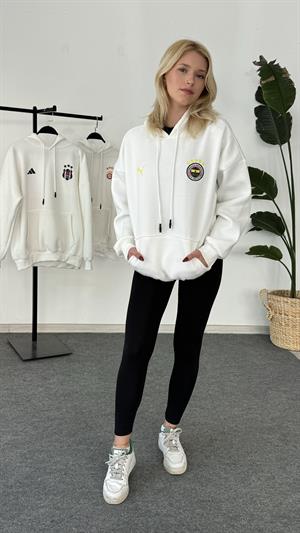 Üç İplik Şardonlu Armalı Sweat Fenerbahçe Beyaz
