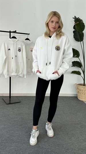 Üç İplik Şardonlu Armalı Sweat Fenerbahçe Beyaz