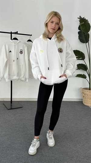 Üç İplik Şardonlu Armalı Sweat Fenerbahçe Beyaz