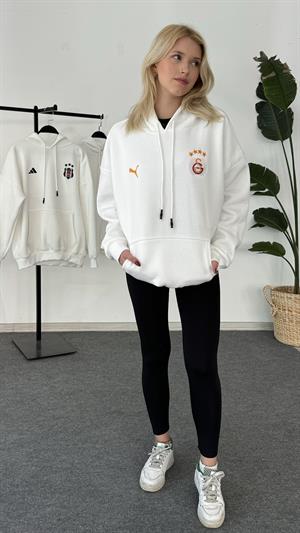 Üç İplik Şardonlu Armalı Sweat Galatasaray Beyaz