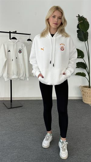 Üç İplik Şardonlu Armalı Sweat Galatasaray Beyaz