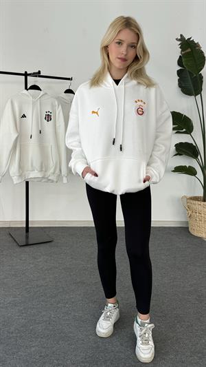 Üç İplik Şardonlu Armalı Sweat Galatasaray Beyaz